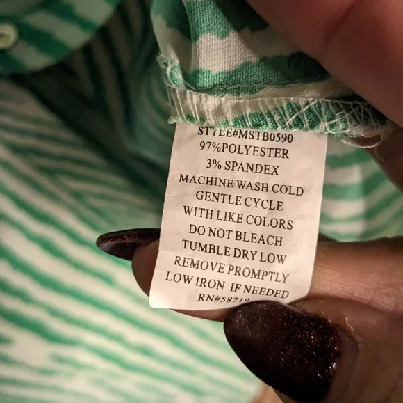 Notations Large Green‎ & White Vertical Striped Long Sleeve Button Down Shirt - Picture 10 of 11